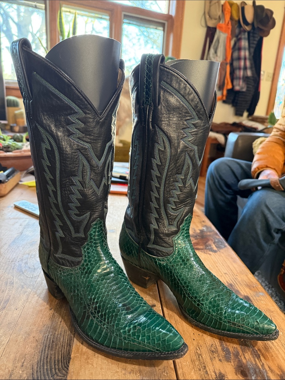 Vintage Larry Mahan Green Exotic Snakeskin Western Cowboy Boots Womens 8